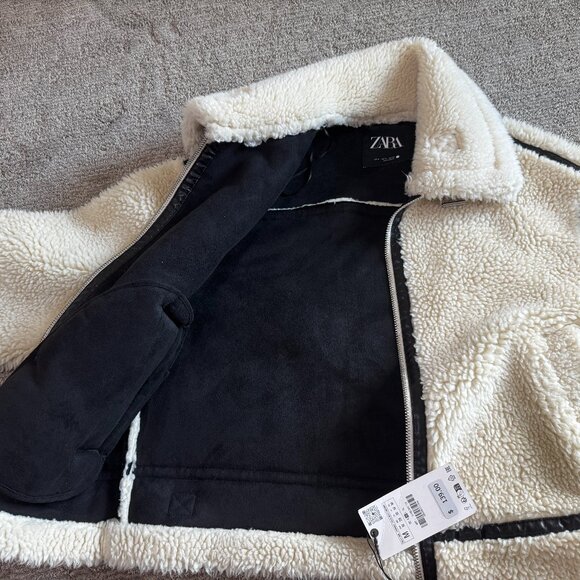 Zara oversized teddy sherpa bomber jacket NWT - Picture 2 of 4